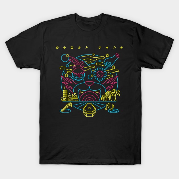 Ghost Cave Neon Album Cover (Multicolor) T-Shirt by Ghost Cave Records /The Dennis Ball Show